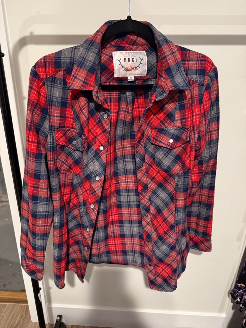 Women’s BNCI Red & Navy Flannel Button-Up Shirt XS
